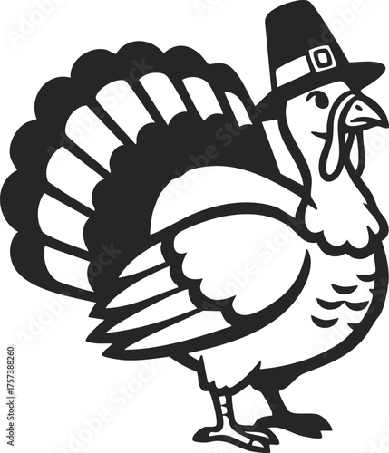 Cute cartoon turkey wearing pilgrim hat thanksgiving