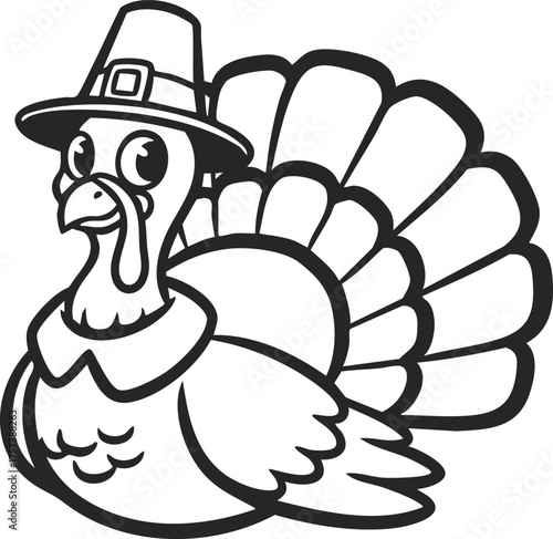 Cute cartoon turkey wearing pilgrim hat thanksgiving