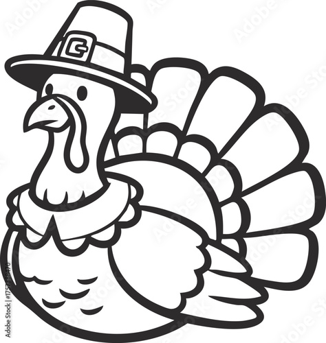 Cute cartoon turkey wearing pilgrim hat thanksgiving