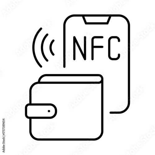 NFC technology icon showing a card and wallet for contactless payments and interactions in modern finance