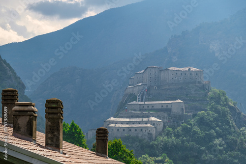 Historic Forte di Bard (Fort Bard) in the mountains, Aosta Valley, Italy