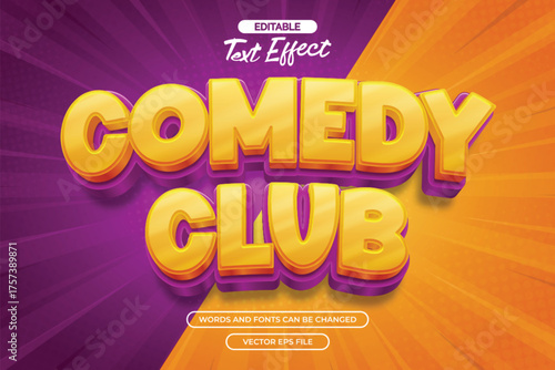 Comedy club editable text effect with 3d text style and with comic background