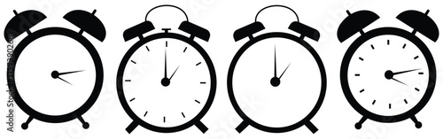 Vintage and Modern Twin Bell Alarm Clock Collection – Classic Retro Timepiece and Digital Vector Illustration Set