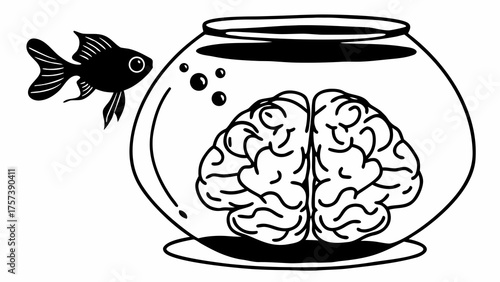A Brain Inside a Fishbowl Being Watched by a Fish