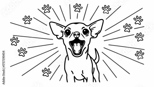 A happy Chihuahua dog barking with a paw icon design