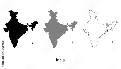 India map set. India map vector. India map on silhouette, gray, and outline