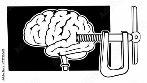 Brain being squeezed by a clamp illustrating mental stress