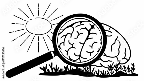 Brain under a magnifying glass being examined by sunlight