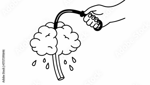 Brain with hose illustrating idea of controlling leaking thoughts