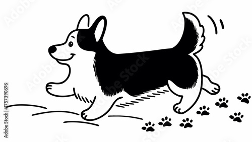 Cartoon Corgi dog running with joyful expression