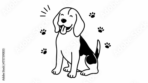 Happy cartoon beagle dog sitting with tongue out happily
