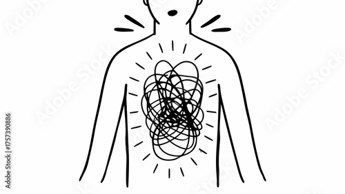 Human figure with tangled wires representing mental stress