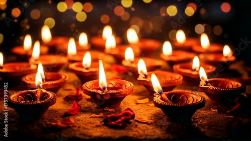 Warm glow of traditional oil lamps illuminating a festive celebration at night