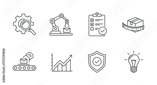 Industrial automation and quality control icons set for business and technology concepts vector