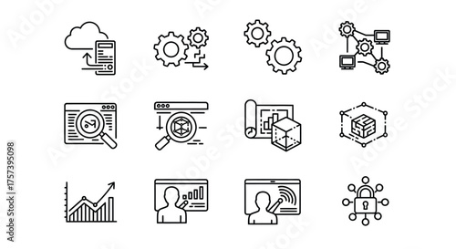 Modern flat icons set for data analysis business technology and cloud computing vector