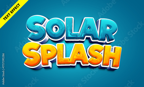 Solar splash editable text effect, bold 3d liquid glossy font, summer water title design