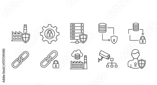 Cybersecurity icons representing data protection cloud server network and personal security concepts vector