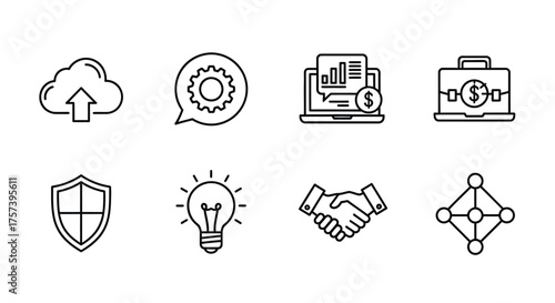 Modern business technology icons set for digital innovation and growth strategies vector