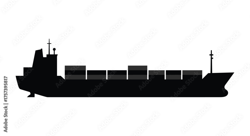 Obraz premium Silhouette of a large cargo ship carrying containers across the sea for global logistics and trade silhouette