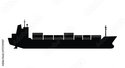 Silhouette of a large cargo ship carrying containers across the sea for global logistics and trade silhouette