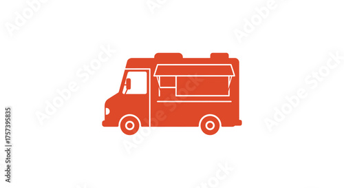 Orange food truck mobile kitchen vehicle ready for street food service and outdoor dining silhouette
