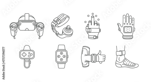 Futuristic technology icons set futuristic gadgets and wearable devices for sci-fi designs vector