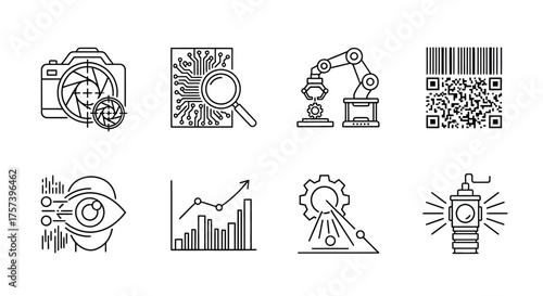 Set of industry and technology icons isolated on white background