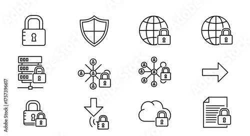 Set of security icons isolated on white background in modern line style