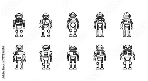Collection of robot isolated on white background in line style illustration