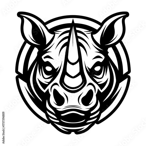 A glyph style icon showing a rhinoceros head