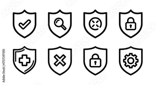 Set of security shield icons isolated on white background in line style