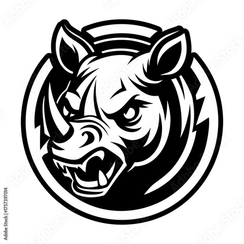 A solid style icon depicting a rhino face