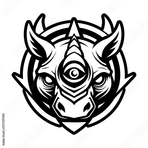 A solid style icon depicting a rhino face