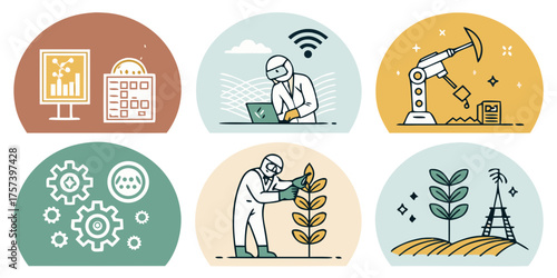 Collection of niche technology solid icon vectors
