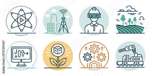 Collection of niche technology solid icon vectors