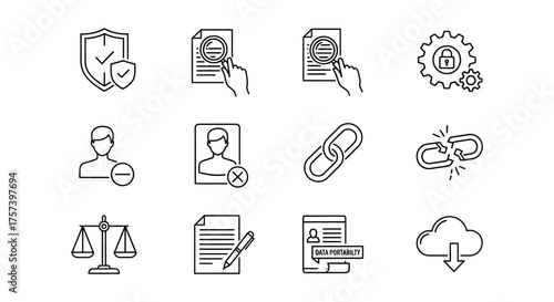 Collection of simple line icons representing security data and business concepts vector