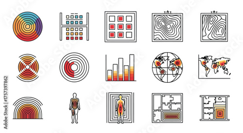 Abstract geometric and conceptual designs collection diverse patterns and visual elements for creative projects vector