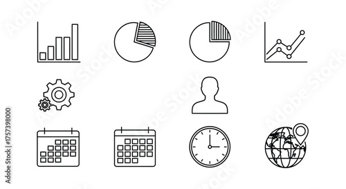 Hand drawn icons for business analytics and planning meeting concepts set vector