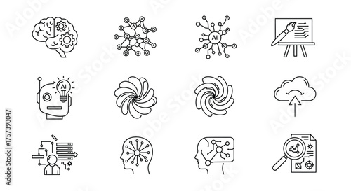 Artificial intelligence icons set representing brain machine learning data and innovation concepts vector