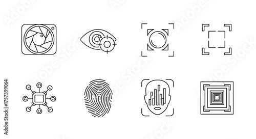 Eight futuristic technology icons representing innovation and digital transformation vector