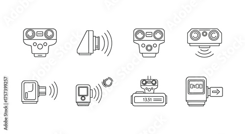 Collection of modern sensor and detector technology icons representing detection and monitoring functions vector