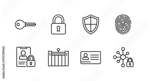 Digital security icons set for identity protection and access control concepts vector