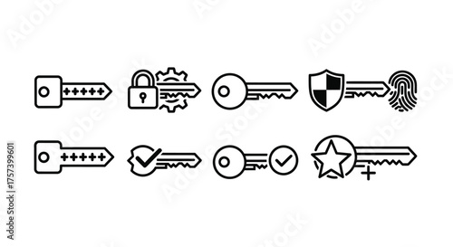 Collection of security and access icons featuring keys passwords locks shields and fingerprints vector