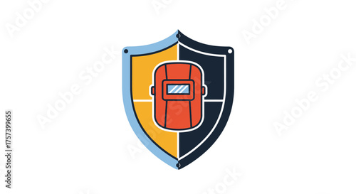 Welding mask symbol on a protective shield icon representing safety and craftsmanship vector