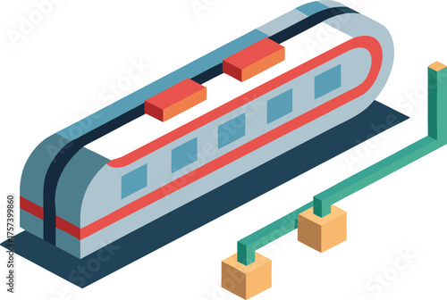 Isometric vector illustration of futuristic high-speed vacuum tube train network transportation