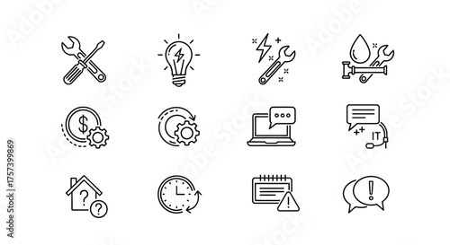 Set of hand drawn technical support and business service icons for web and app design vector