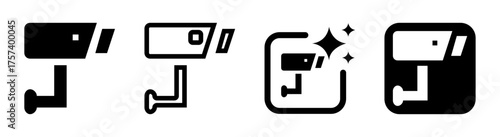 CCTV camera icon vector illustration featuring security camera sign and symbol in transparent PNG format perfect for surveillance, safety, monitoring, protection, and security system design projects