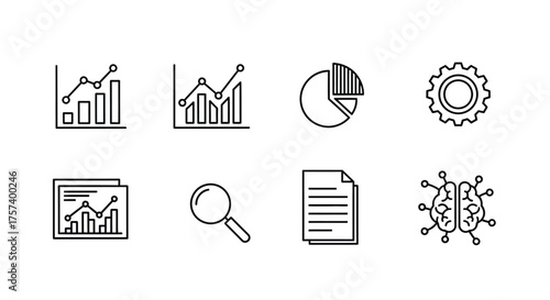 Hand drawn icons representing data analysis business strategy and technology solutions vector