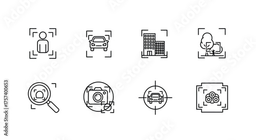 Set of outline icons for smart city technology surveillance and security concepts vector
