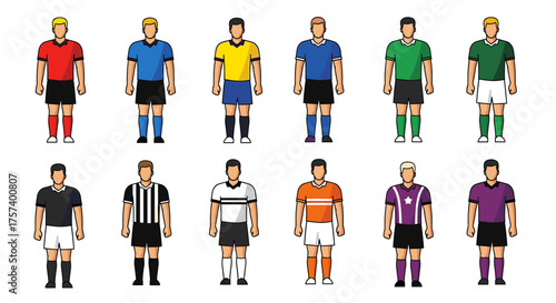 Dynamic collection of soccer players in various team uniforms ready for the big game, perfect for sports advertising and team branding projects now